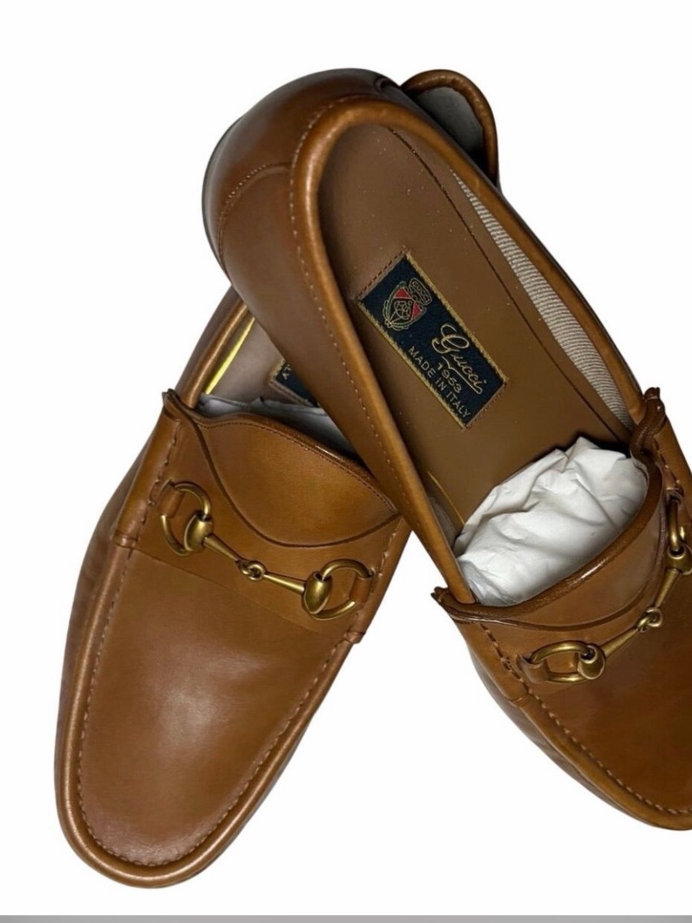 Gucci Tan Leather Horsebit Slip-On Loafers